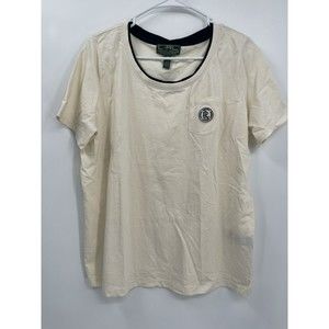 LAUREN RALPH LAUREN ACTIVE Womens Cream Pocket‎ Logo T Shirt Size 1X